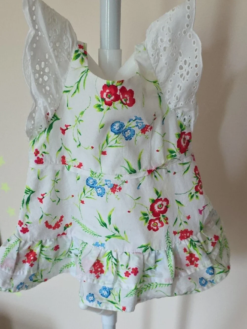 Janie and Jack White Floral Baby Dress with Red and Blue Blooms 3-6 m